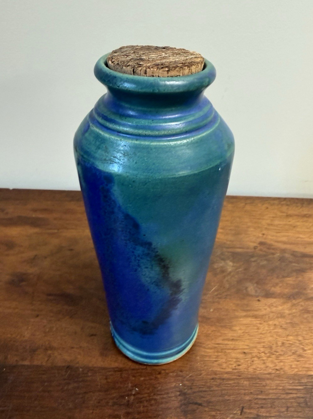Paul Ray Attributed NC Studio Pottery Corked Vase 2002 Blue Teal Signed 9"